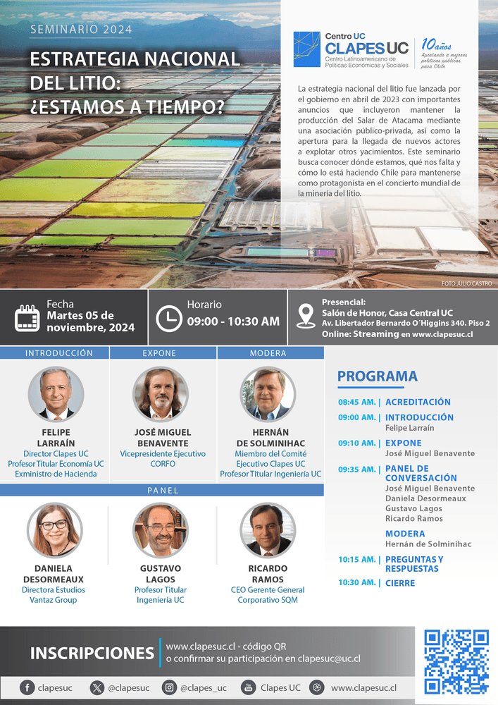 Seminario Clapes UC: "Estrategia Nacional del Litio: ¿Estamos a Tiempo?"