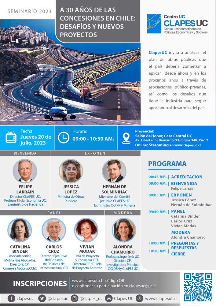 Seminario: Clapes UC: "A 30 Años de las Concesiones en Chile Desafíos y Nuevos Proyectos"
