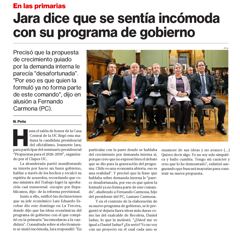Jara dice que se sentía incómoda con su programa de gobierno