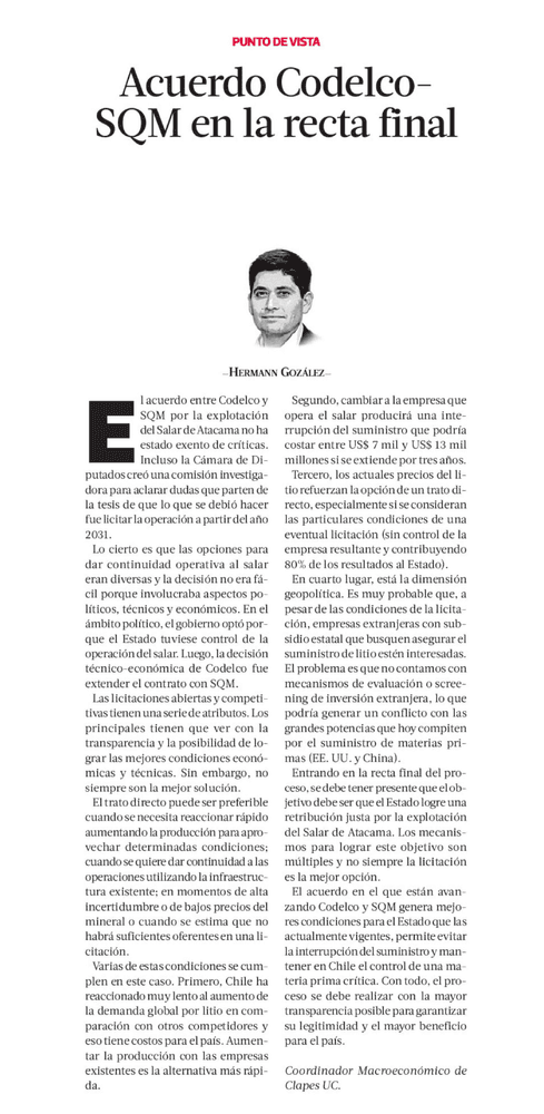 Acuerdo Codelco-SQM en la recta final