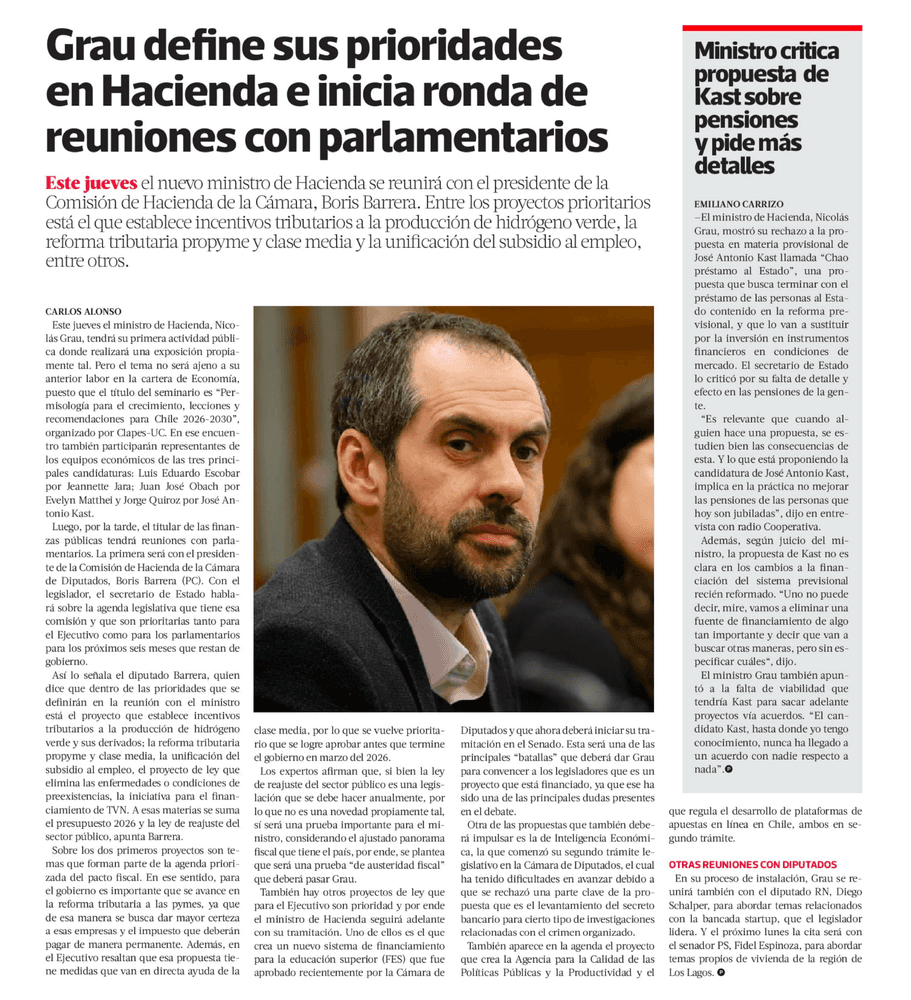 Grau define sus prioridades en Hacienda e inicia ronda de reuniones con parlamentarios