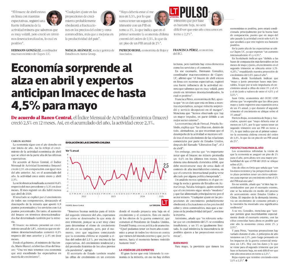 Economía sorprende al alza en abril y expertos anticipan Imacec de hasta 4,5% para mayo 