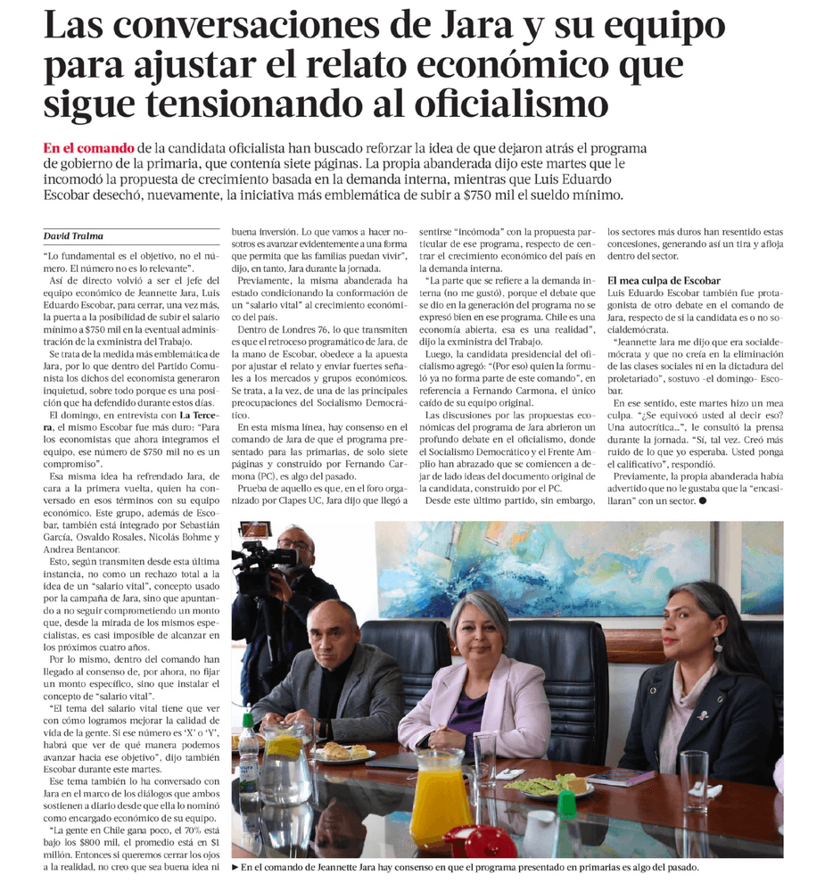 Las conversaciones de Jara y su equipo para ajustar el relato económico que sigue tensionando al oficialismo 