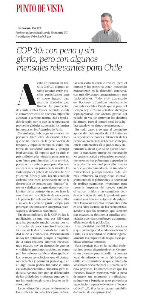 COP 30: con pena y sin gloria, pero con algunos mensajes relevantes para Chile