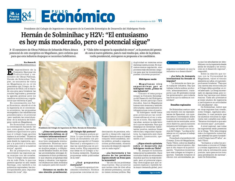 Hernán de Solminihac y H2V: "El entusiasmo es hoy más moderado, pero el potencial sigue”