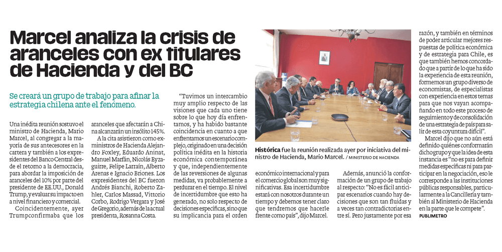 Marcel analiza la crisis de aranceles con ex titulares de Hacienda y del BC