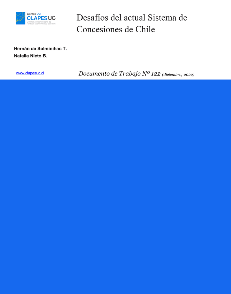 Doc. Trabajo N°122: "Desafíos del actual Sistema de Concesiones de Chile"