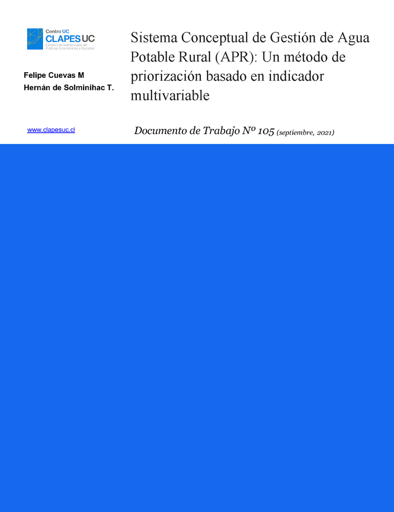 Doc. Trabajo N°105: Sistema Conceptual de Gestión de Agua Potable Rural (APR): Un método de priorización basado en indicador multivariable