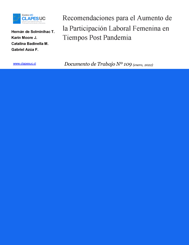 Doc. Trabajo N°109: "Recomendaciones para el Aumento de la Participación Laboral Femenina en Tiempos Post Pandemia"