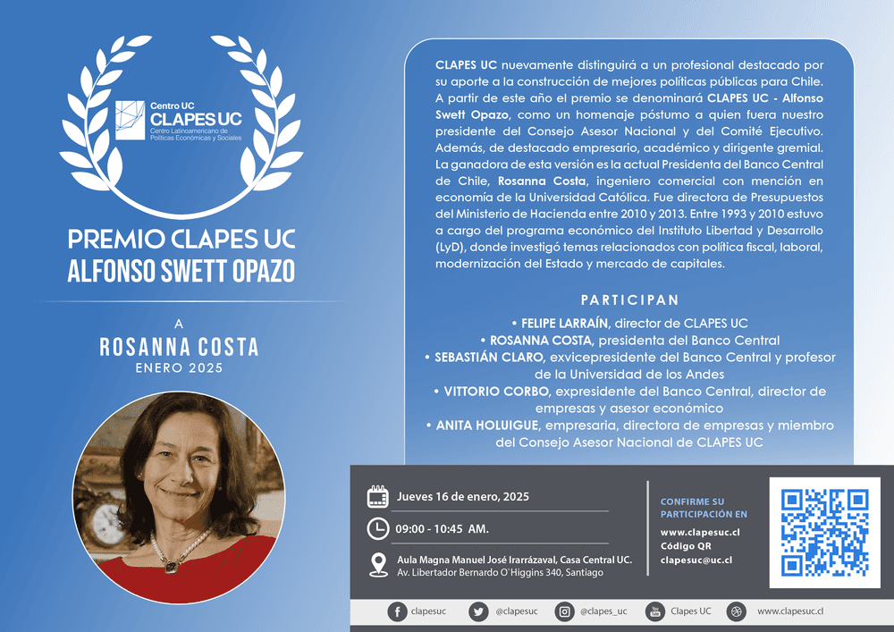 INVITACIÓN: Premio “CLAPES UC - Alfonso Swett Opazo” a Rosanna Costa