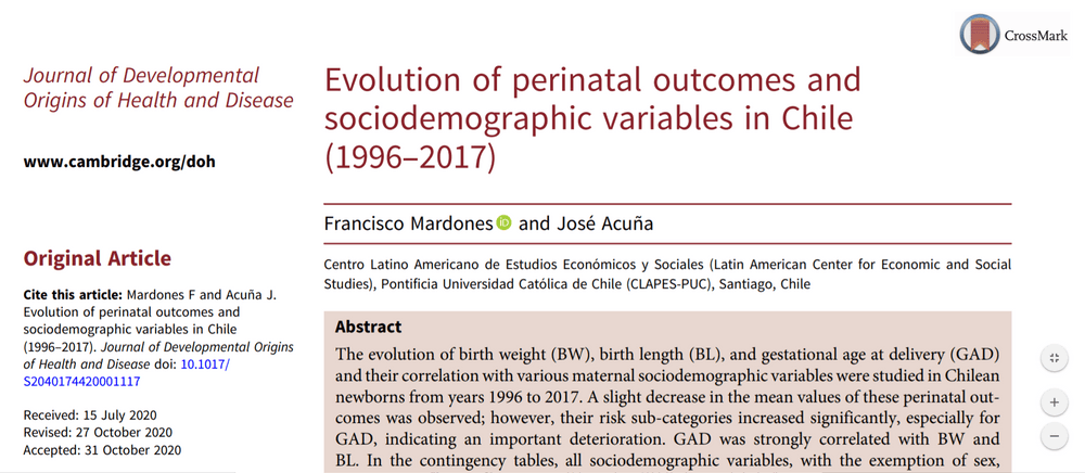 Paper: Evolution of Perinatal Outcomes and Sociodemographic Variables in Chile (1996-2017)