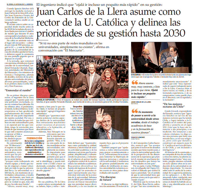 Juan Carlos de la Llera asume como rector de la U. Católica y delinea las prioridades de su gestión hasta 2030